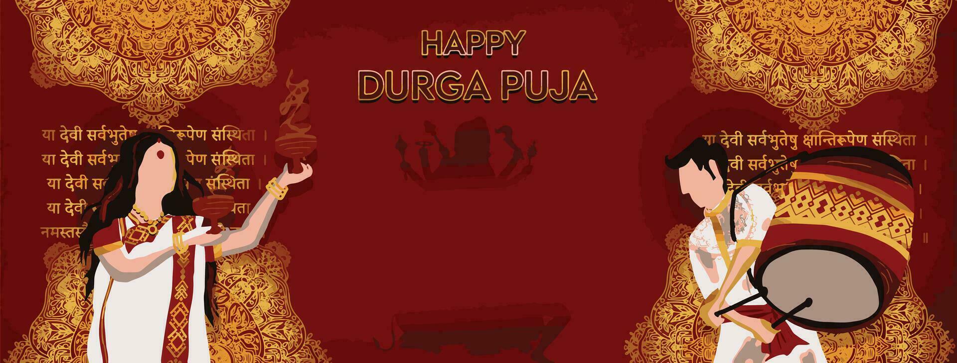 Göttin maa Durga im glücklich Durga Puja, Dussehra, und navratri Feier Konzept zum Netz Banner, Poster, Sozial Medien Post, und Flyer Werbung vektor