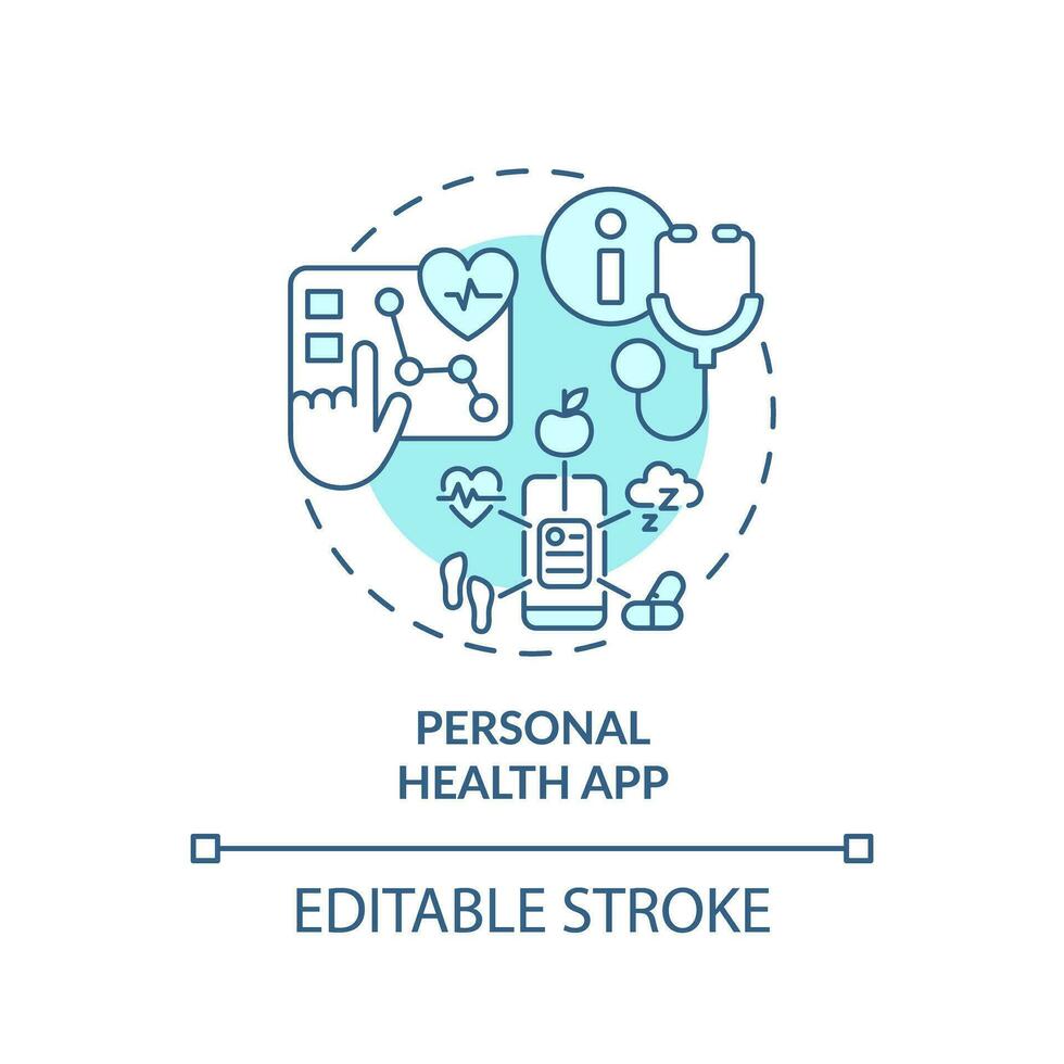 2d editierbar Blau Symbol persönlich Gesundheit App Konzept, isoliert monochromatisch Vektor, Gesundheit Interoperabilität Ressourcen dünn Linie Illustration. vektor