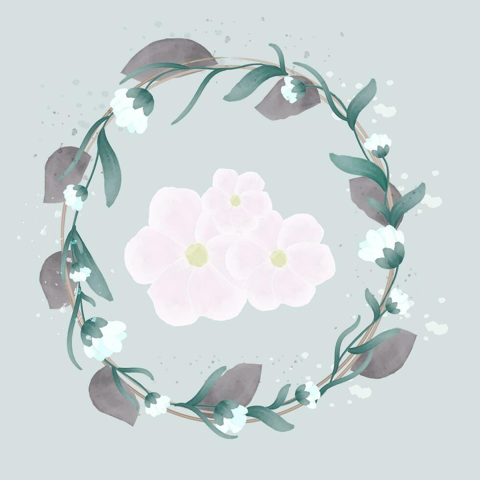 einstellen von Aquarell Grün Blätter mit Weiß Blumen Elemente. Kranz mit Blumen Vektor geeignet zum Hochzeit Einladung