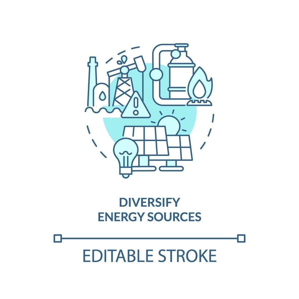 editierbar diversifizieren Energie Quellen linear Konzept, isoliert Vektor, Blau dünn Linie Symbol Darstellen Kohlenstoff Rand Einstellung. vektor