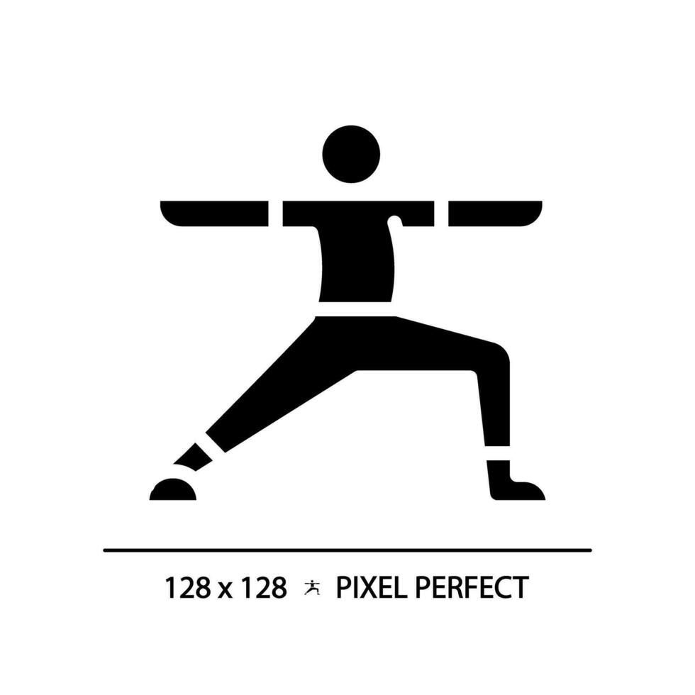 2d pixel perfekt silhuett glyf stil yoga övning ikon, isolerat vektor, meditation illustration, fast piktogram. vektor
