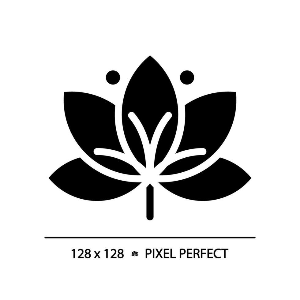 2d pixel perfekt silhuett glyf stil lotus ikon, isolerat vektor, meditation illustration, fast piktogram. vektor