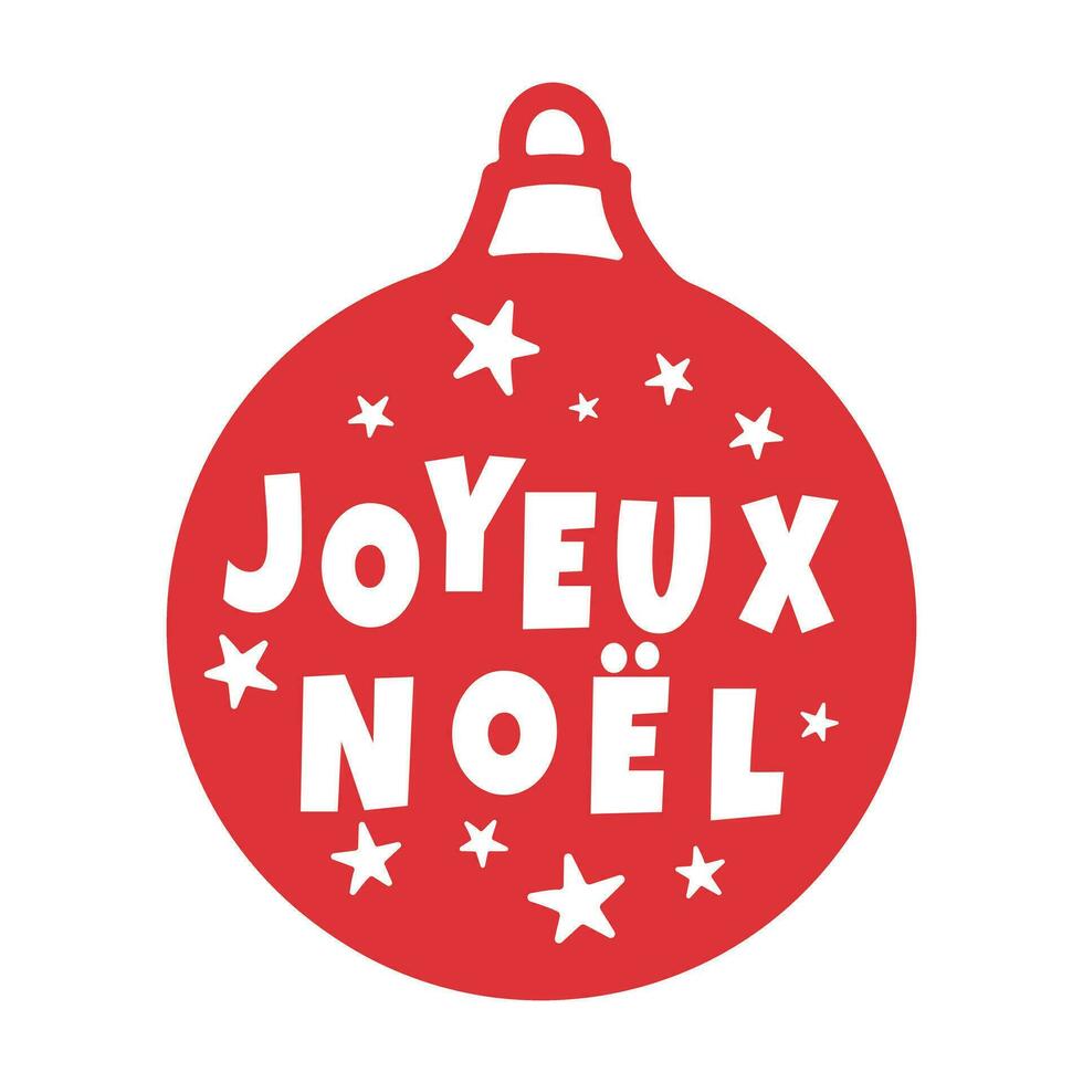 jul boll med stjärnor och glad jul text i franska vektor