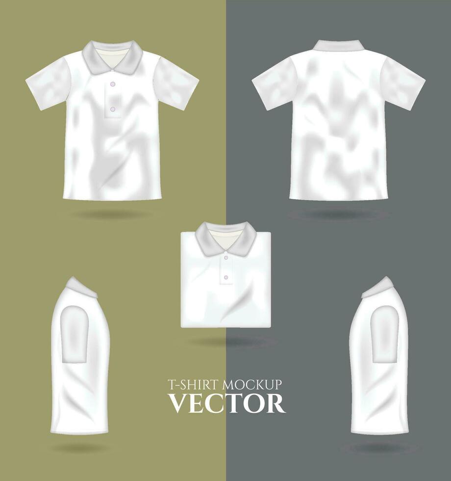 T-Shirt 3d realistisch spotten hoch, männlich Weiß T-Shirt Vektor Vorlage Vorderseite zurück Sicht. leer bekleidung Design zum Männer, Sportbekleidung, beiläufig Kleidung