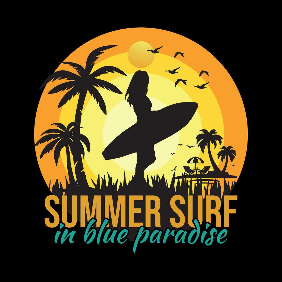 Surfen Festival Sommer- Stimmung Banner zum Surfen t Shirt, Sommer- t Hemd Design Vektor Illustration, Sommer- t Shirt, Sommer- Surfen t Hemd