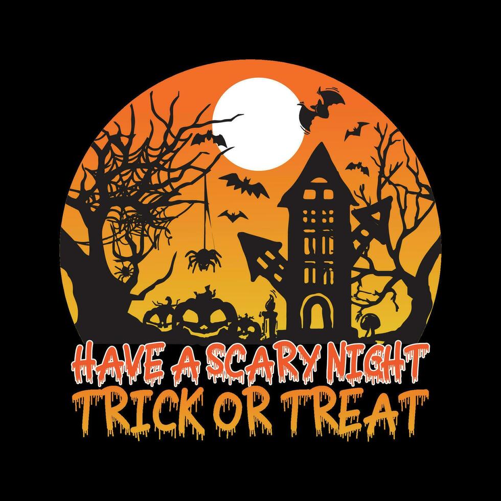 hand dragen årgång Lycklig halloween firande med natt, halloween t-shirt vektor