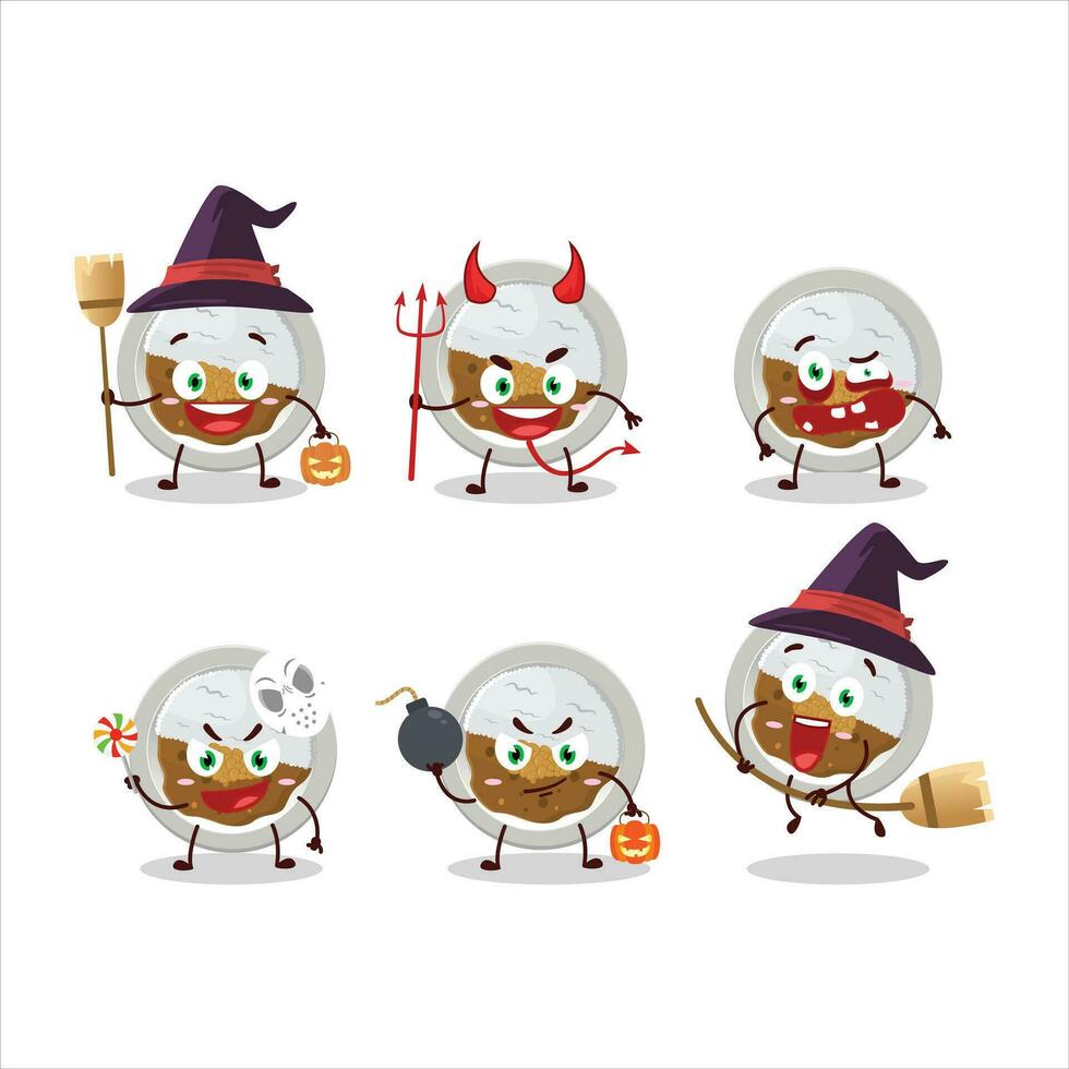 halloween uttryck uttryckssymboler med tecknad serie karaktär av kokospalm ichibanya curry vektor