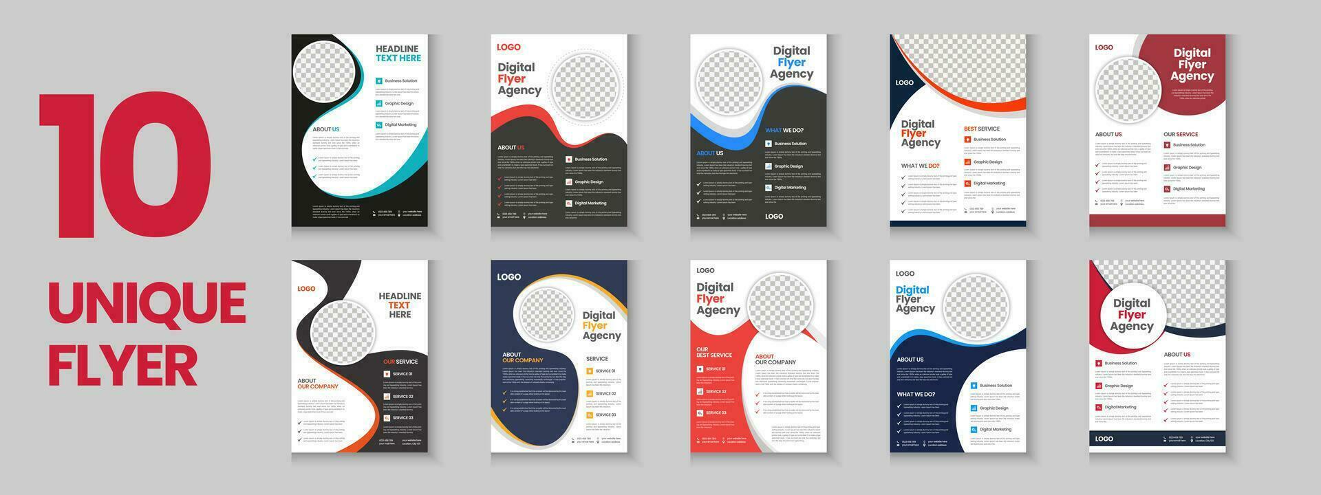 korporativ und Geschäft bunt Flyer Sammlung, korporativ Poster Satz, Flyer bündeln, Broschüre, jährlich Bericht, Vorschlag, Flugblatt, Unternehmen Profil, Digital Marketing Poster und a4 Layout mit Attrappe, Lehrmodell, Simulation vektor