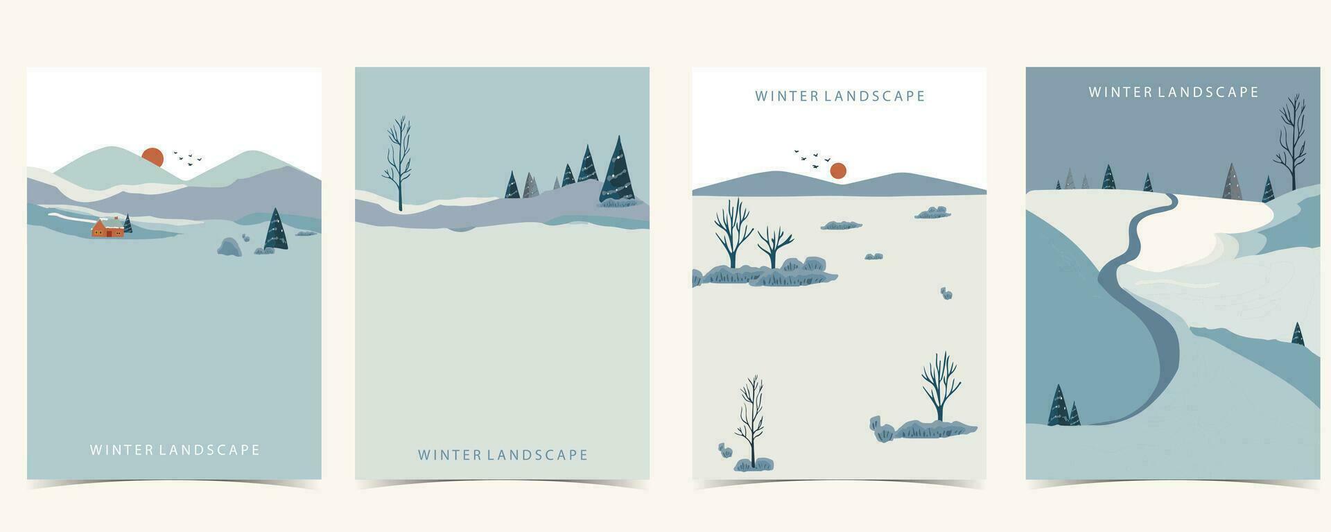 vinter- landskap bakgrund med berg, träd.redigerbar vektor illustration för vykort,a4 vertikal storlek