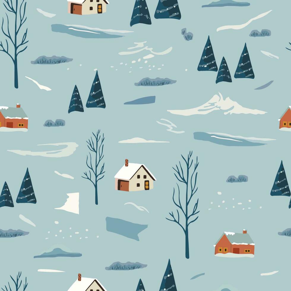 vinter- sömlös mönster med berg, träd.redigerbar vektor illustration för vykort, tyg, kakel