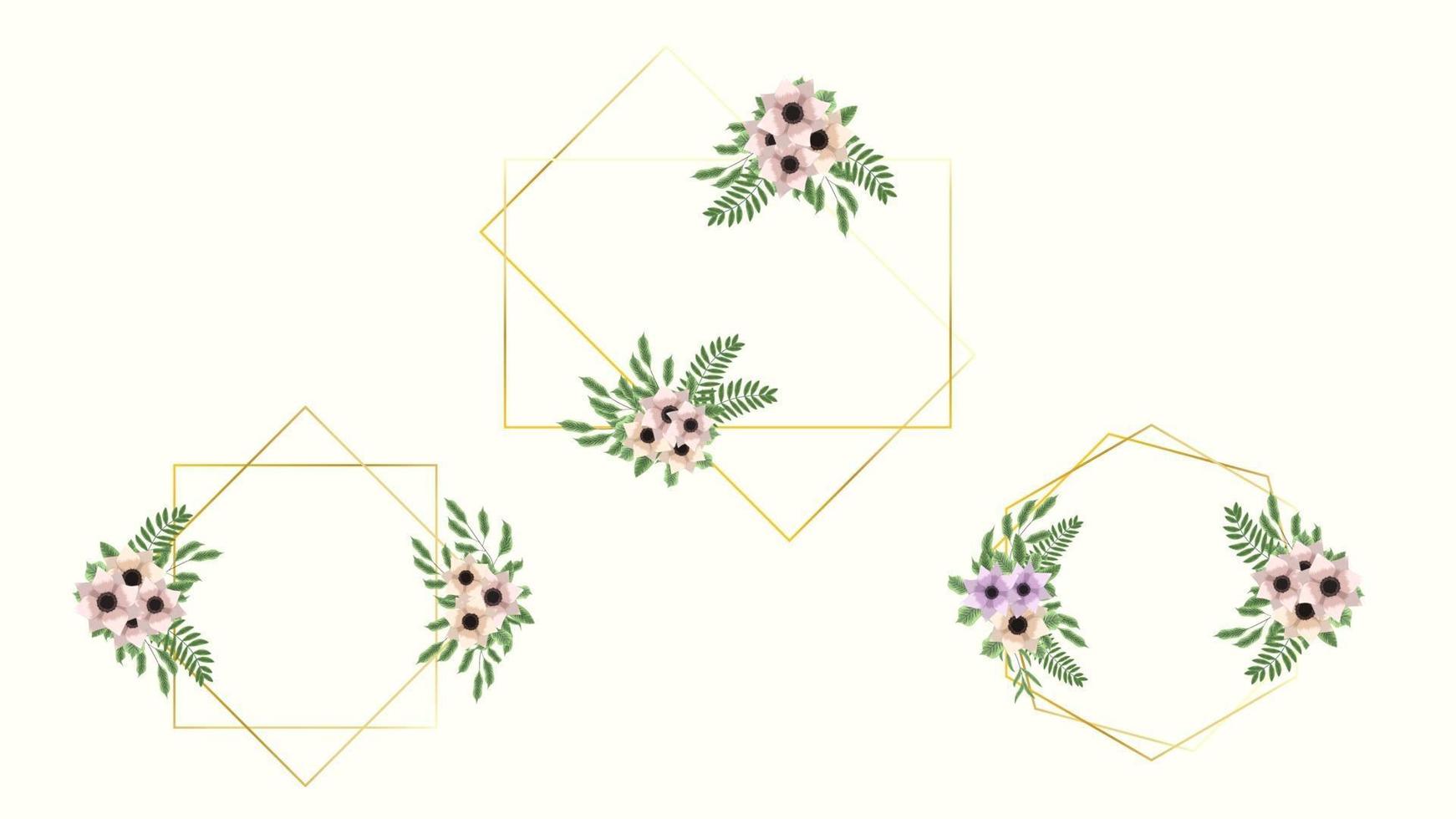 Blumenrahmenkartenschablone mit Blumenetikett für Hochzeitseinladung vektor