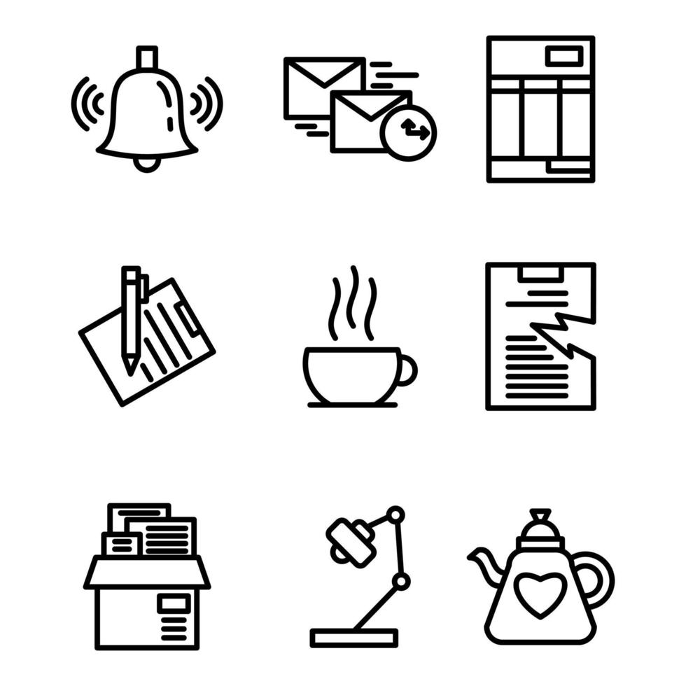 Set Icon Office Style drei Umrissdesign vektor