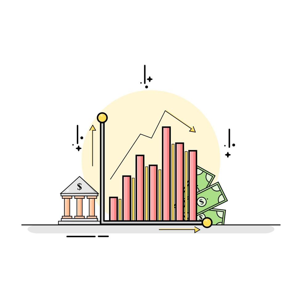 design diagram ekonomi med andra element bankbyggnad och pengar vektor