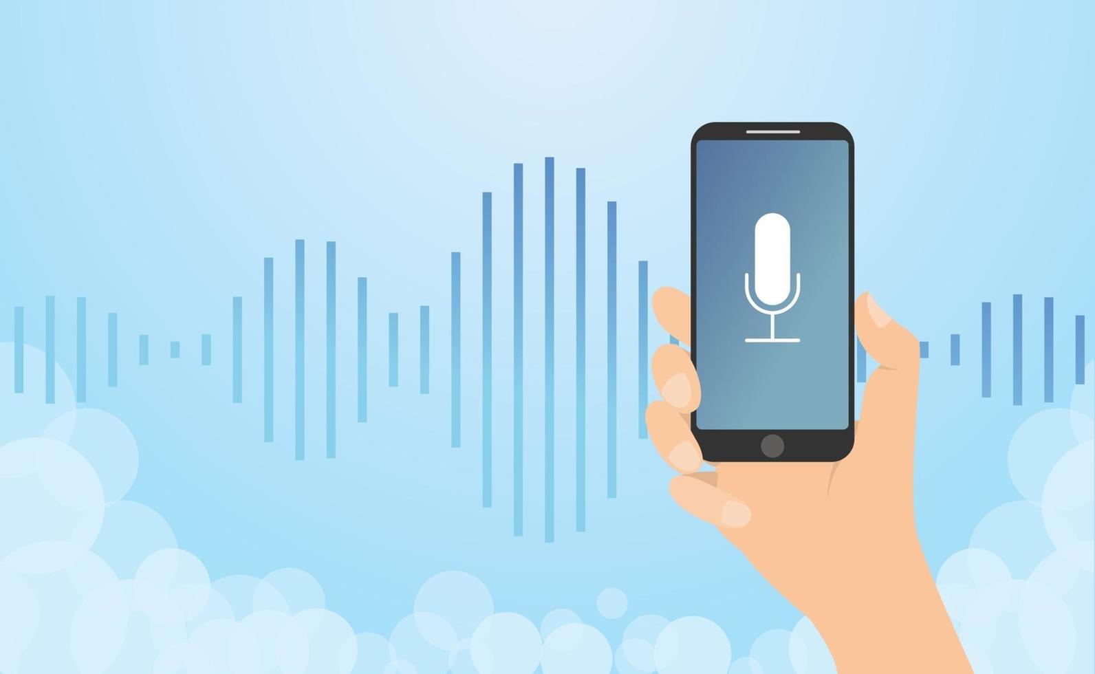 Spracherkennungstechnologie mit Smartphone in der Hand und Geräuschwelle vektor