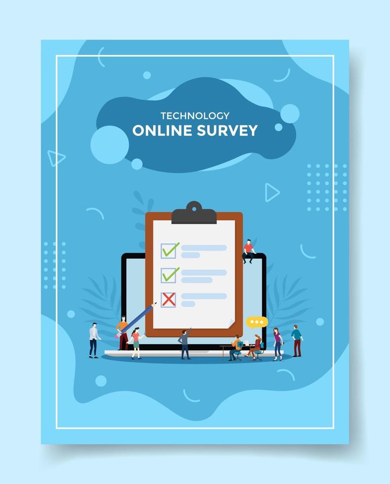 teknik online undersökning människor som står framför bärbar dator vektor