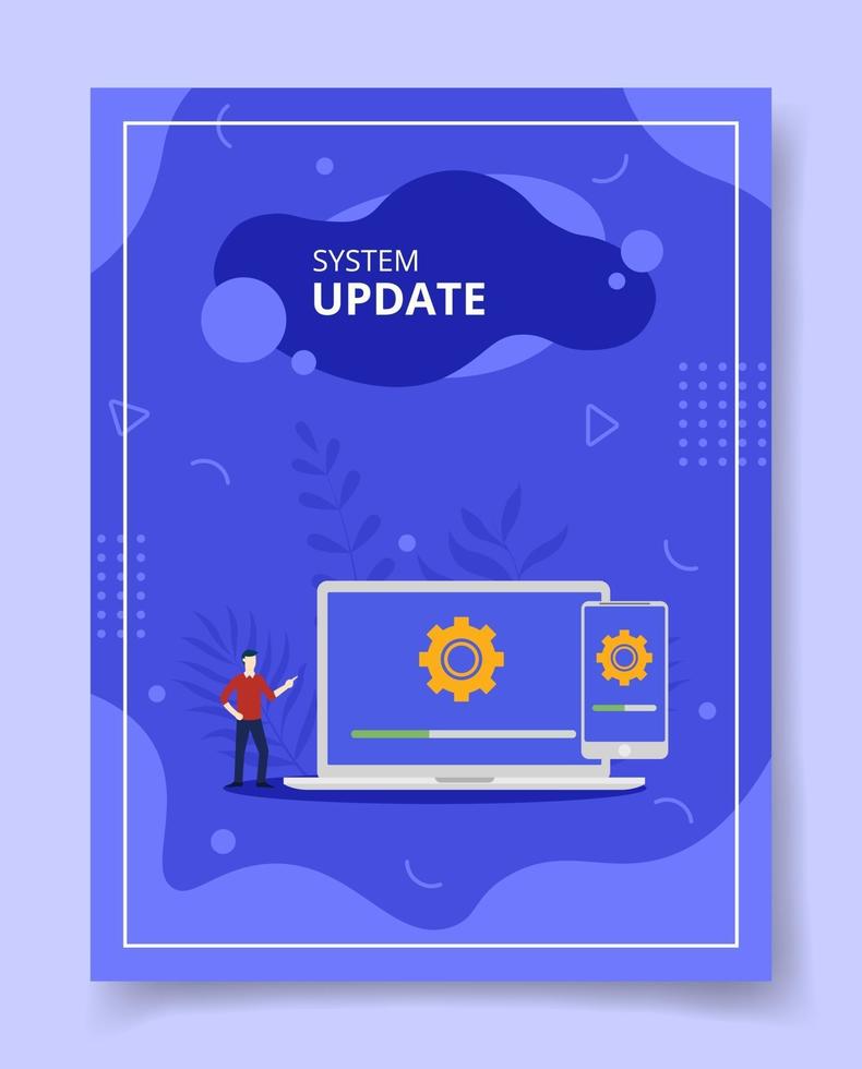 systemuppdatering man i närheten bärbar dator bearbetning uppdateringssystem vektor