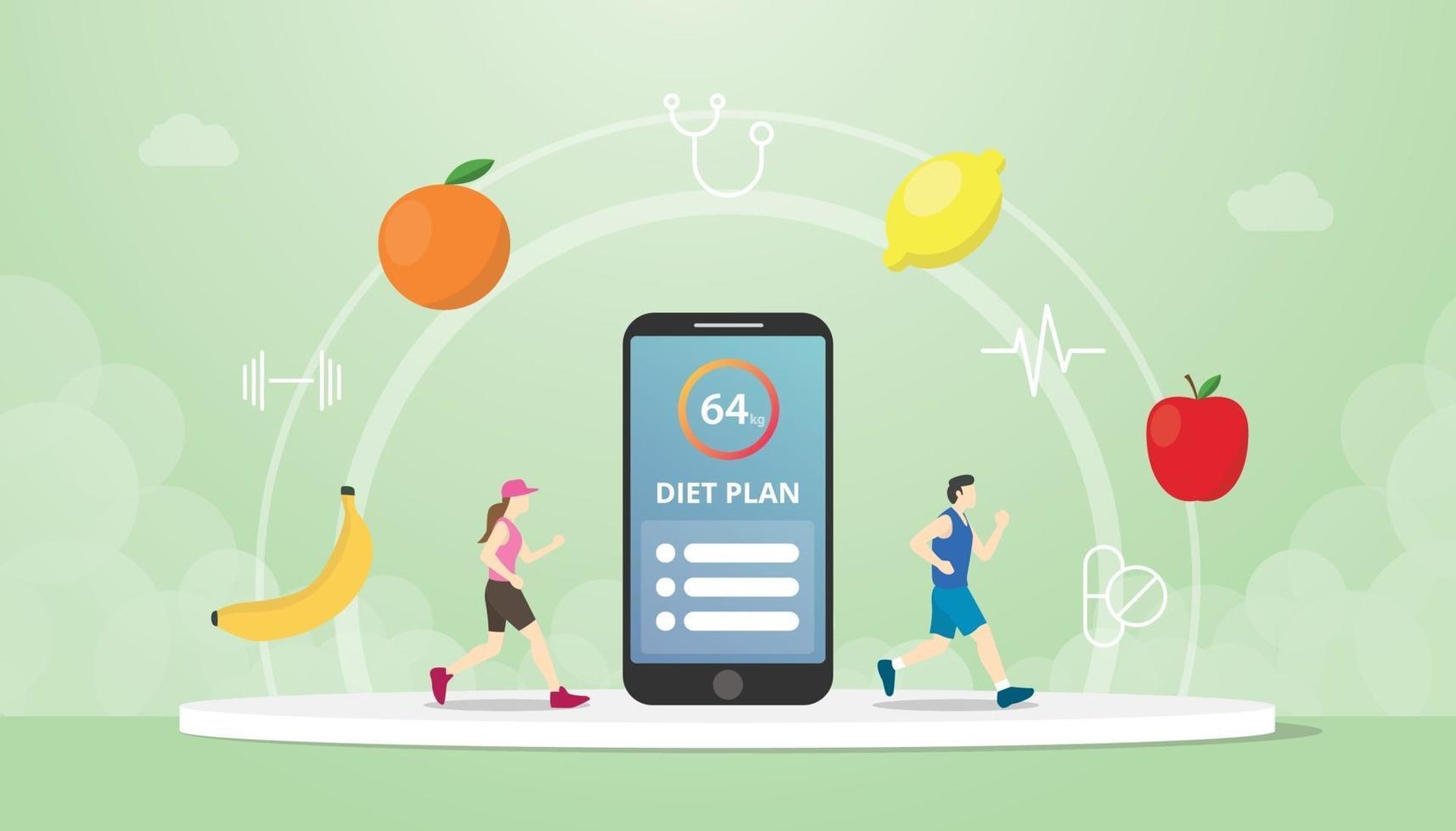 diet plan concept apps tracker with checklist on smartphone vektor