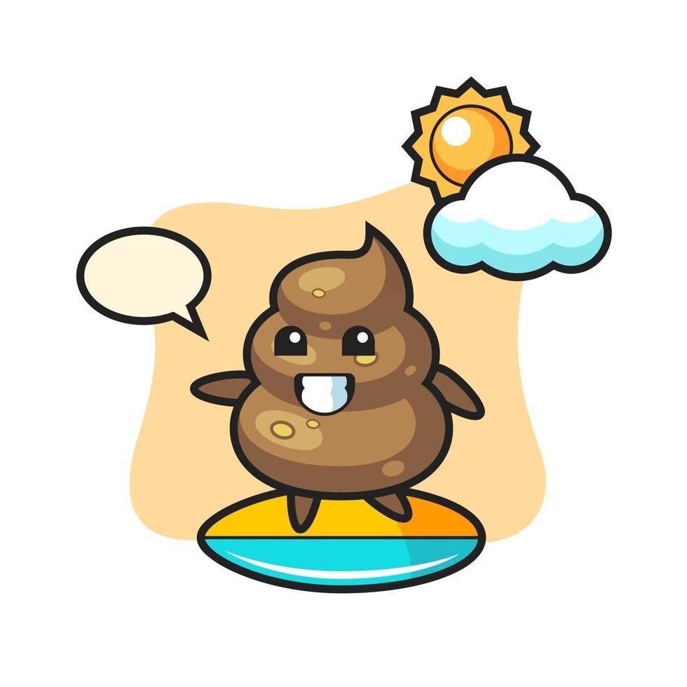 Illustration von Poop Cartoon surfen am Strand vektor