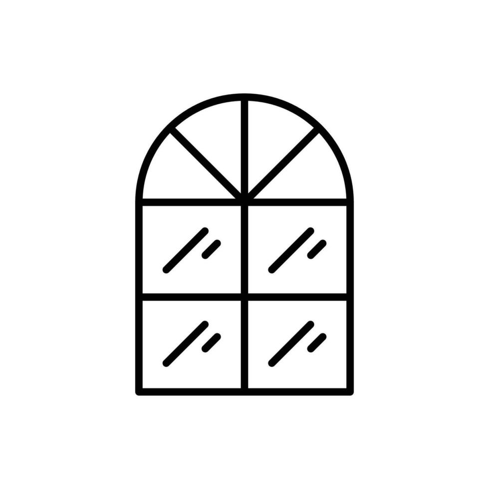 Bogen Fenster Symbol. einfach Gliederung Stil. Fenster Rahmen halb runden beim das Spitze, Antiquität, Zimmer, Haus, Zuhause Innere Konzept. dünn Linie Symbol. Vektor Illustration isoliert.