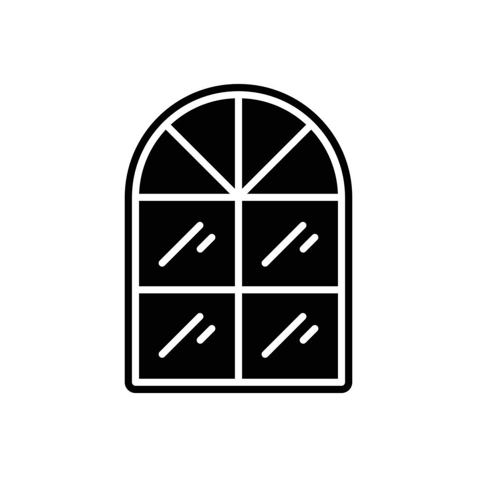 båge fönster ikon. enkel fast stil. fönster ram semi runda på de topp, antik, rum, hus, Hem interiör begrepp. silhuett, glyf symbol. vektor illustration isolerat.