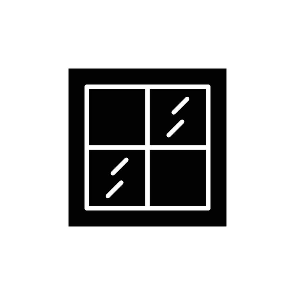 fönster ikon. enkel fast stil. fönster ram, konstruktion, rum, hus, Hem interiör begrepp. silhuett, glyf symbol. vektor illustration isolerat.