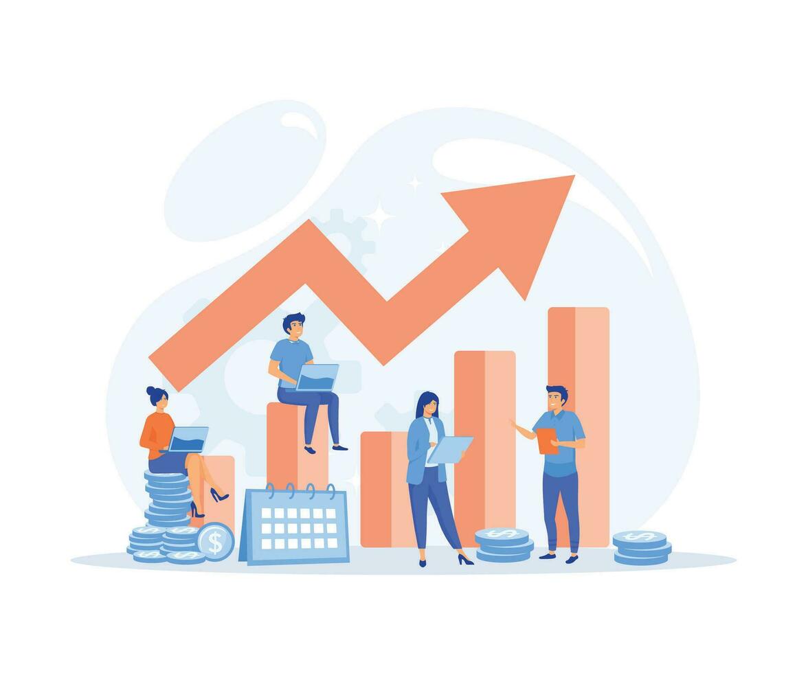 Geschäft Wachstum Konzept, Partnerschaft, Mannschaft arbeiten, Start oben Zusammenarbeit, Ziel Geschäft. eben Vektor modern Illustration