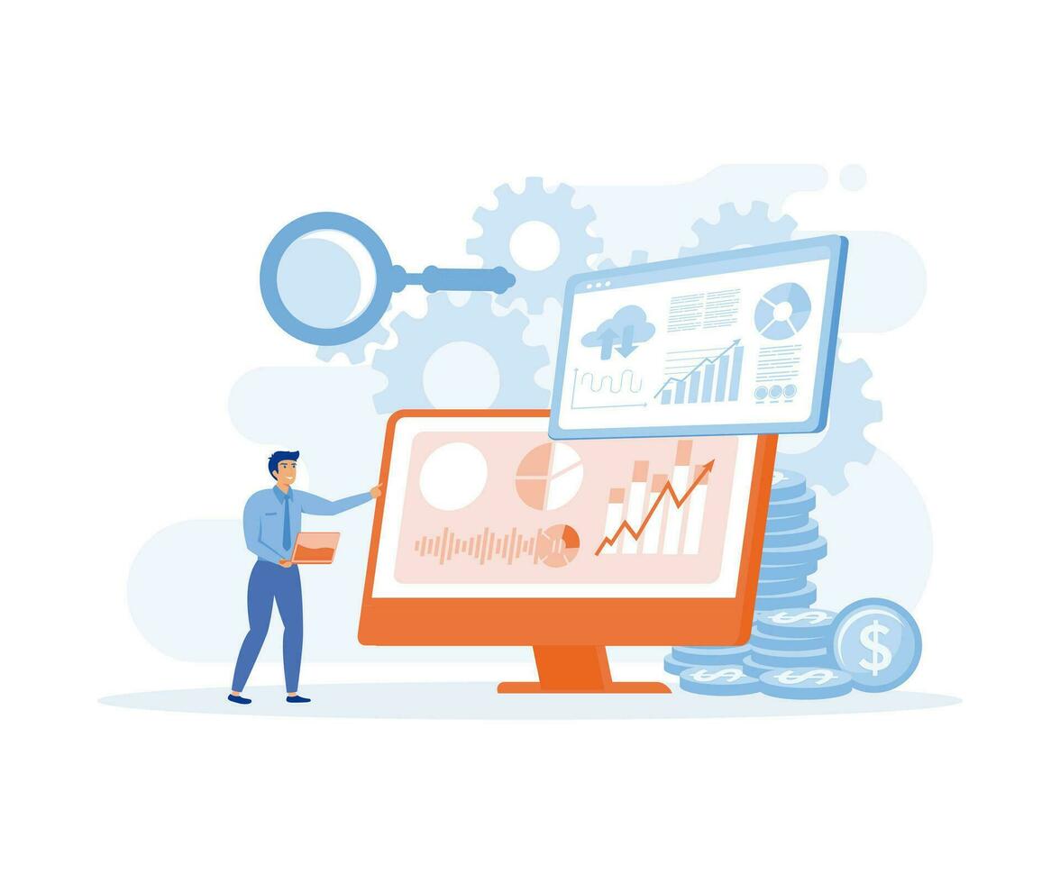 Finanzen Analytiker Assistent, Berater finanziell, eben Vektor modern Illustration