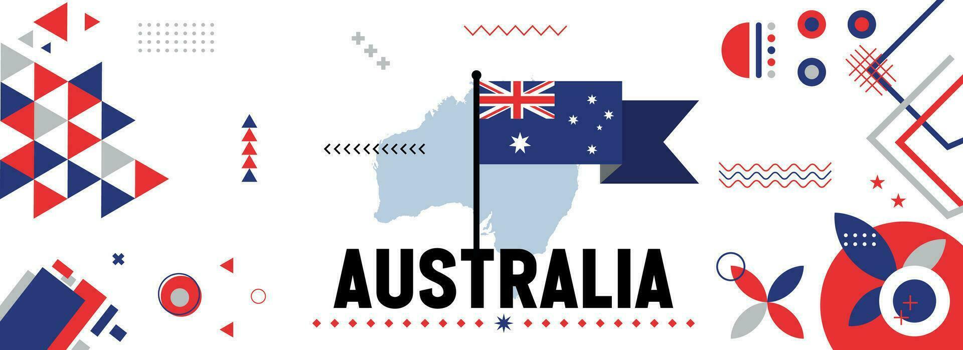 Australien nationell eller oberoende dag baner design för Land firande. flagga och Karta av Australien med modern retro design och abstrakt geometrisk ikoner. vektor illustration.