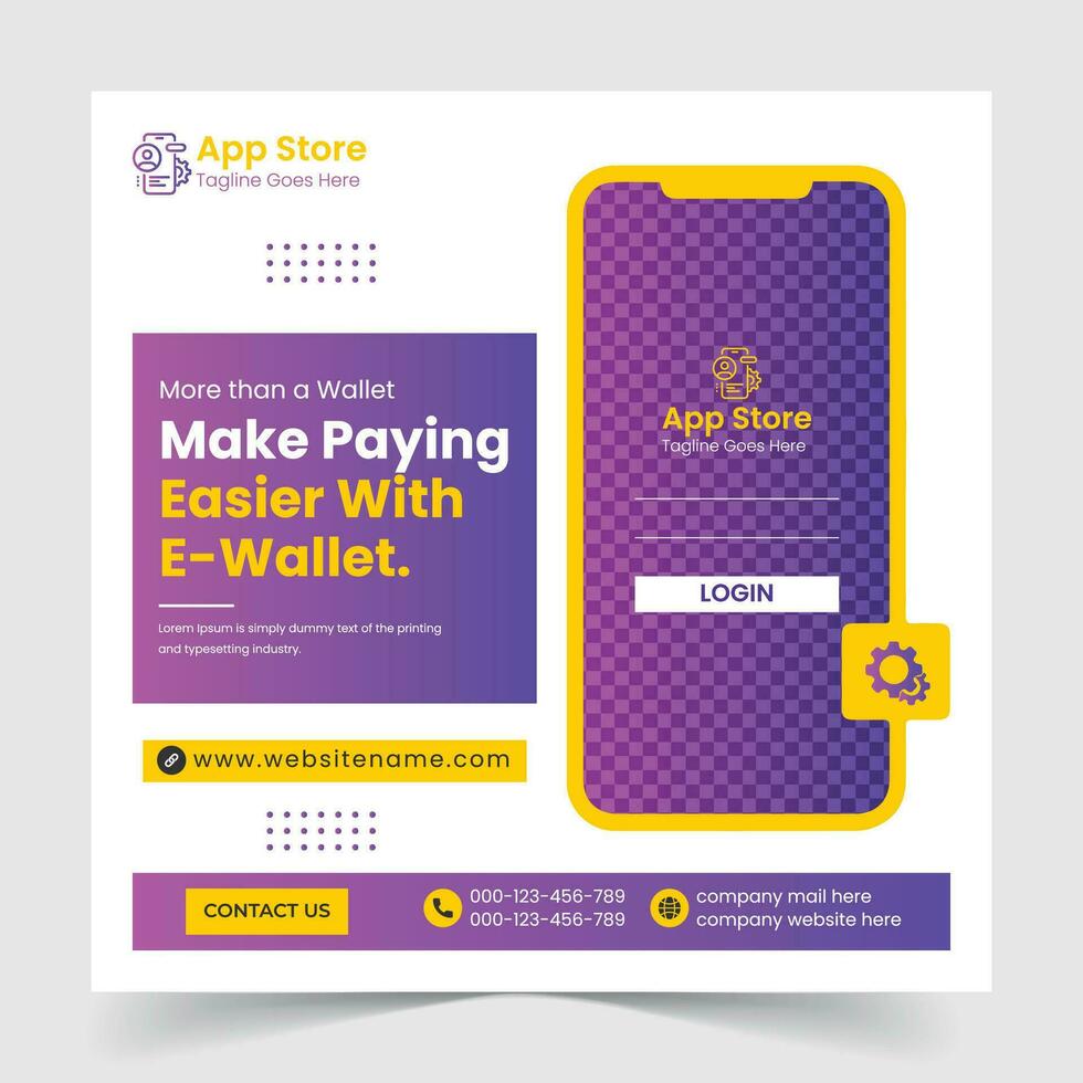 göra betalande lättare med e-plånbok bäst lätt tjänster PR social media inlägg och baner design mall vektor