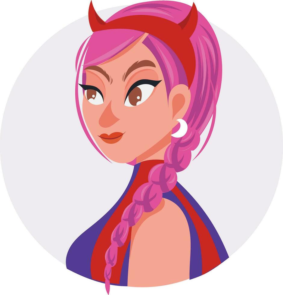 flicka blå tecknad serie flicka vektor illustration ung karaktär ansikte, halloween aning kvinna med rosa hår, Söt porträtt avatar i social media kostym fest