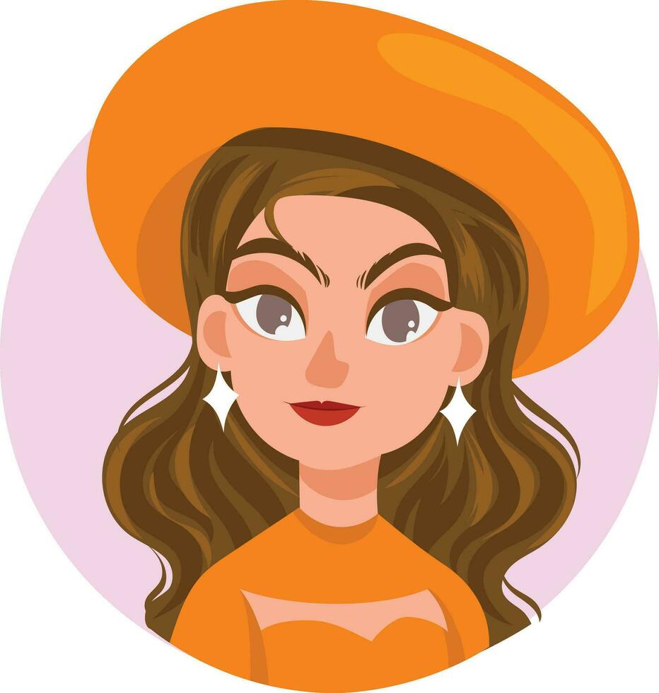 Karikatur Vektor Illustration jung weiblich Zeichen Gesichter, Halloween Idee Frau mit Orange Farbe Kostüm Party, ziemlich Porträts zum Sozial Netzwerke oder Benutzer Profile weiblich im Internet, Symbol