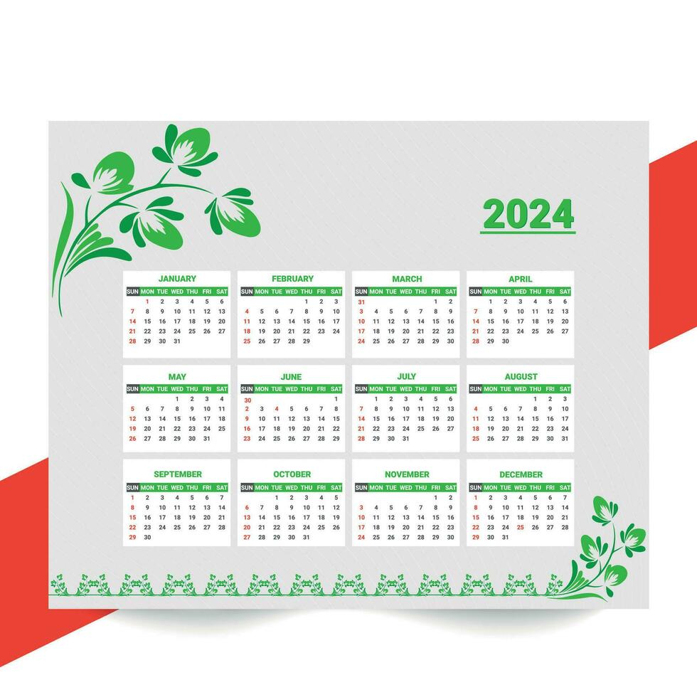 minimal stil 2024 sida kalender för ny år mall design vektor