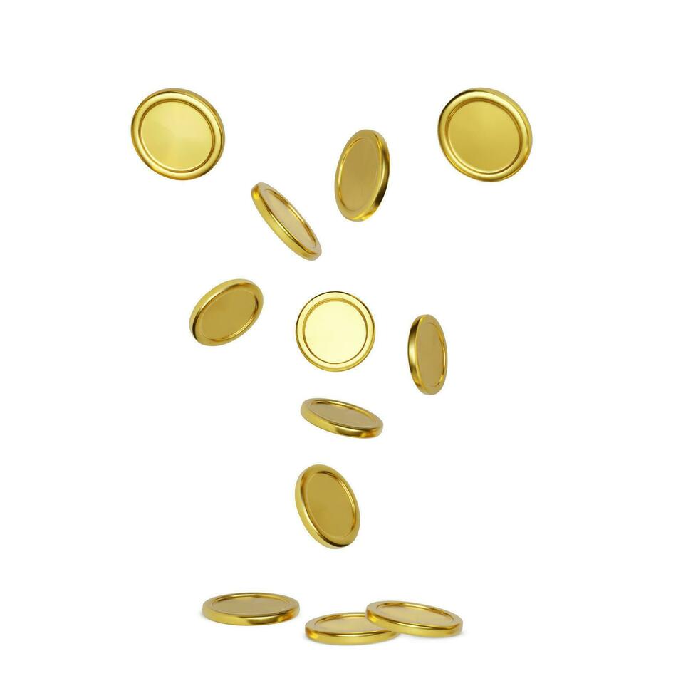 explosion av realistisk guld mynt på vit bakgrund.kontanter skatt begrepp. jackpott eller kasino poker vinna element. faller eller flygande pengar. vektor