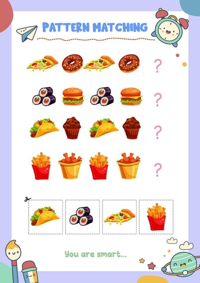 matchande bilder till mönster. aktivitet kalkylblad vektor