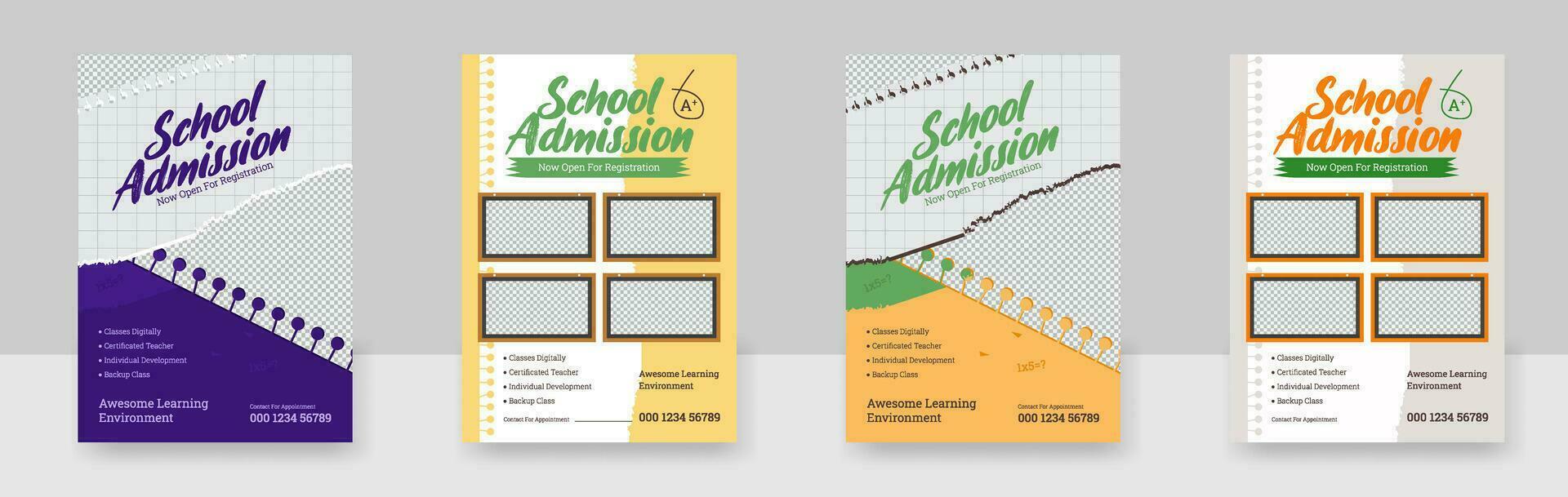 en bunt av skola antagning utbildning flygblad mall, flygblad broschyr omslag mall för barn tillbaka till skola vektor