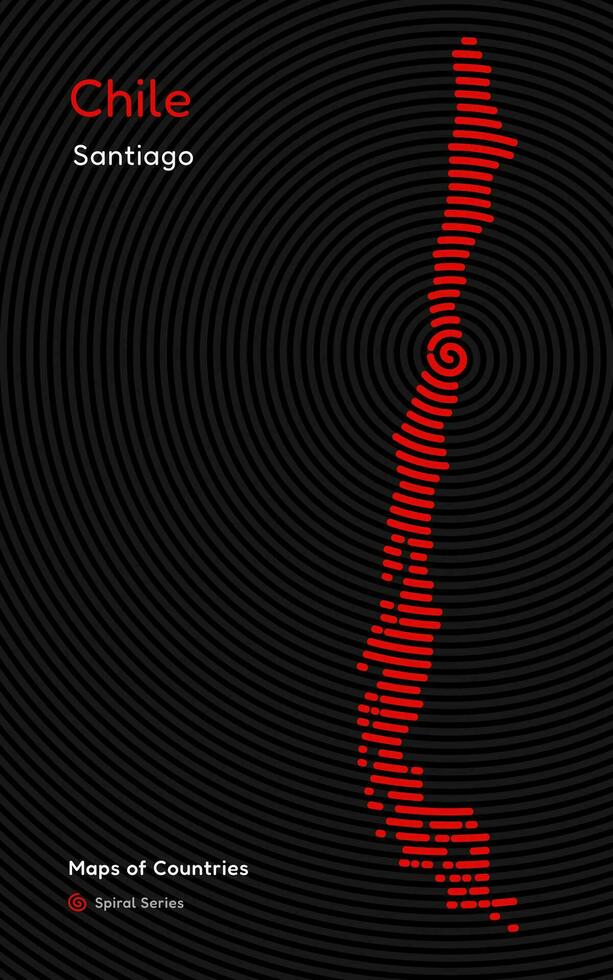 abstrakt Karta av chile i en cirkel spiral mönster med en huvudstad av santiago. amerikan uppsättning. vektor