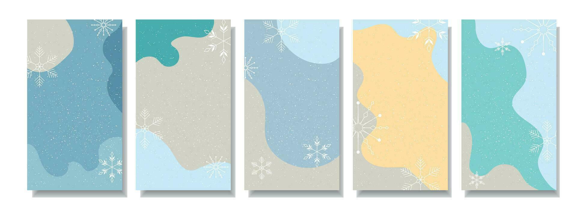 historia av vinter- snöflingor och posta design. vinter- flygblad med abstrakt former. vektor