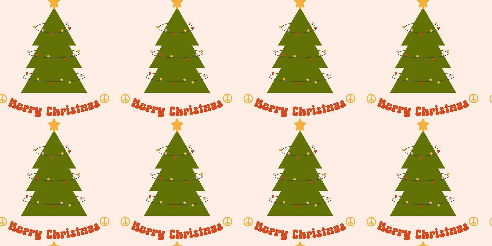 sömlös mönster med jul träd, fred tecken, fras glad jul. häftig vektor illustration