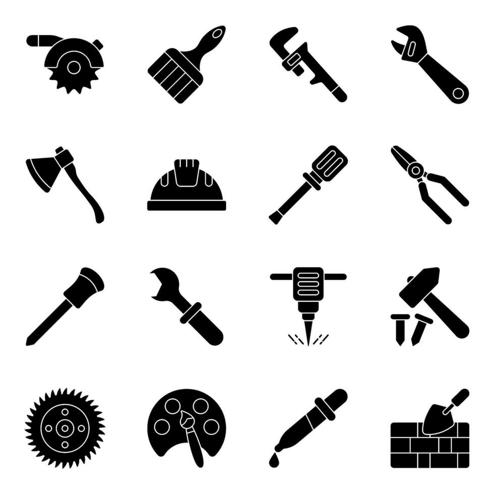 uppsättning av underhåll verktyg fast ikoner vektor
