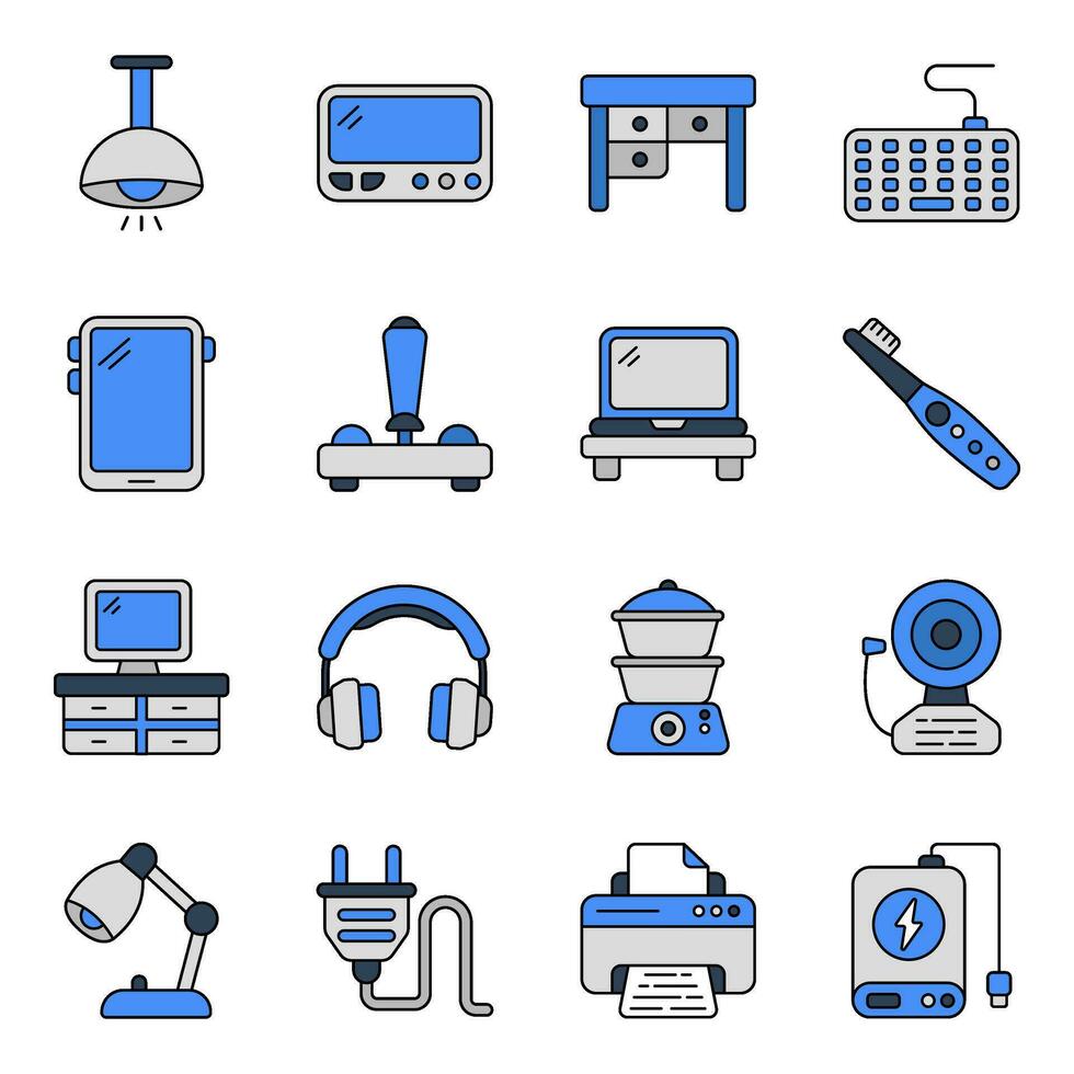 Pack von Haushaltsgeräte und Elektronik eben Symbole vektor