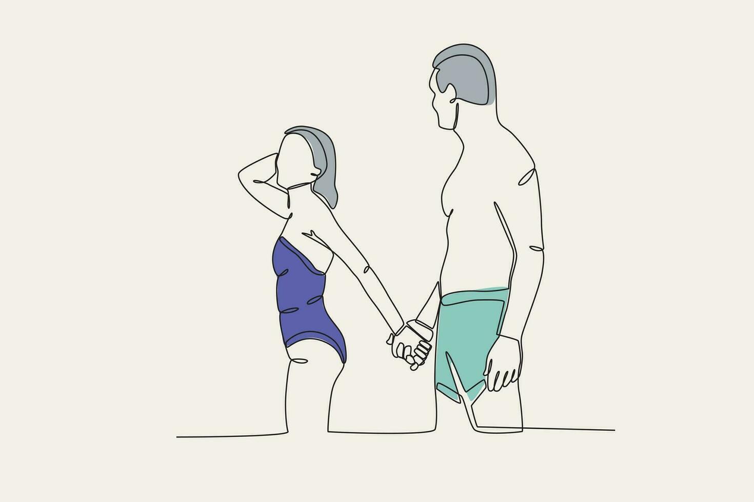 Farbe Illustration von ein Paar gehen auf ein Flitterwochen auf das Strand vektor