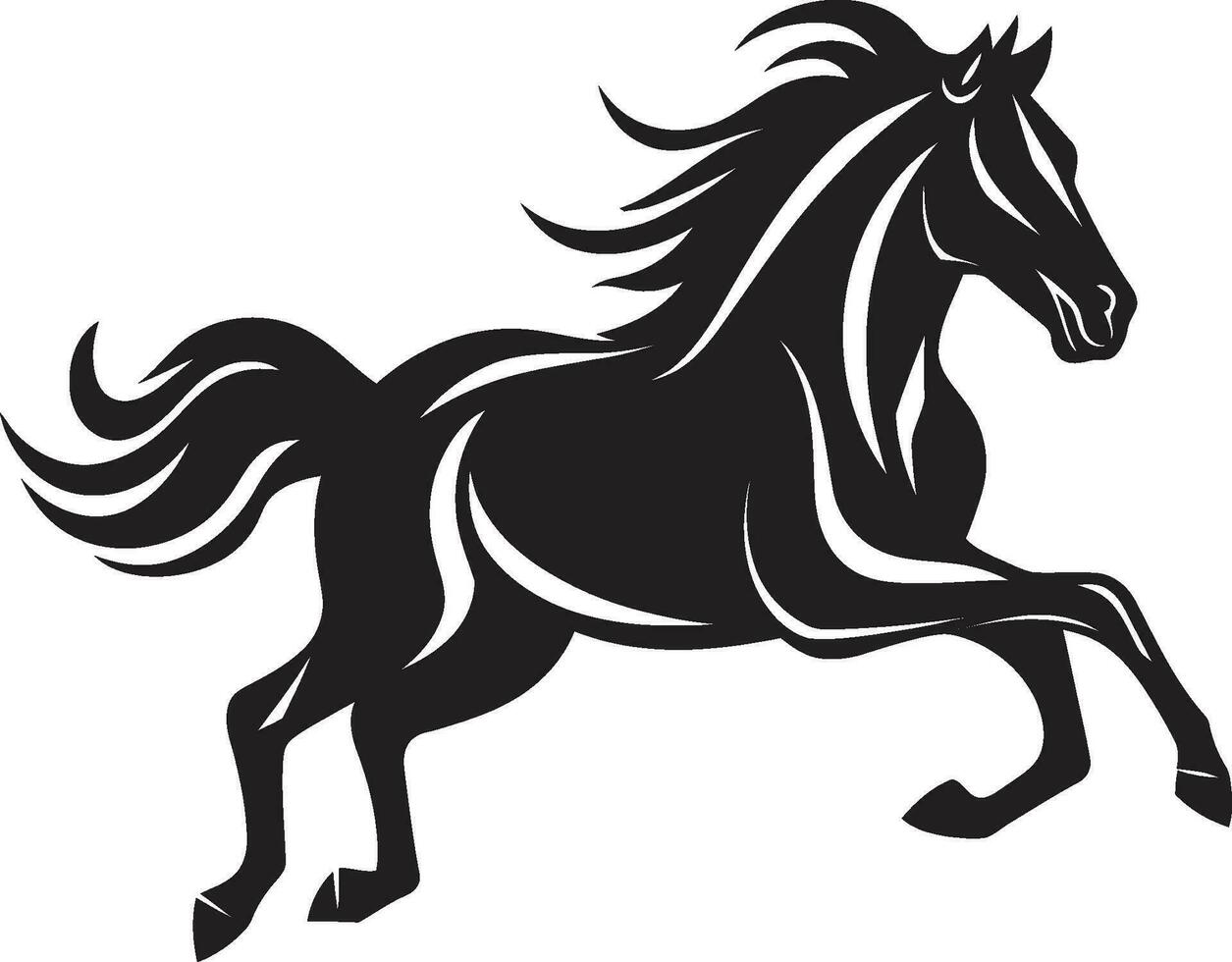 anmutig Mähne einfarbig Vektor Darstellung von Pferde- Schönheit galoppierend Leistung schwarz Vektor Kunst feiern Pferde- Triumph