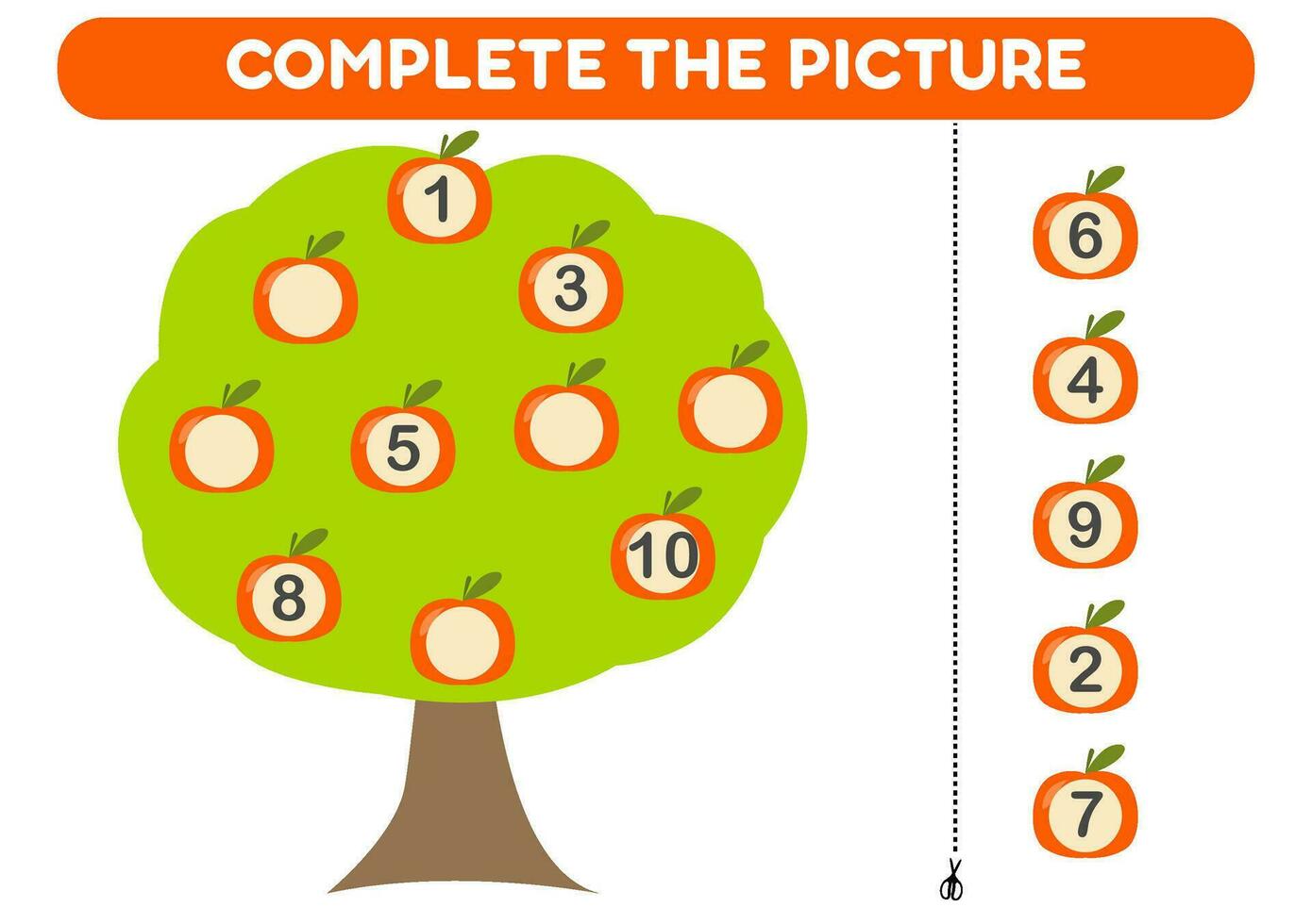 lehrreich Spiel zum Kinder, Mathematik Aktivität Arbeitsblatt. füllen im das fehlt Zahlen im das Baum vektor