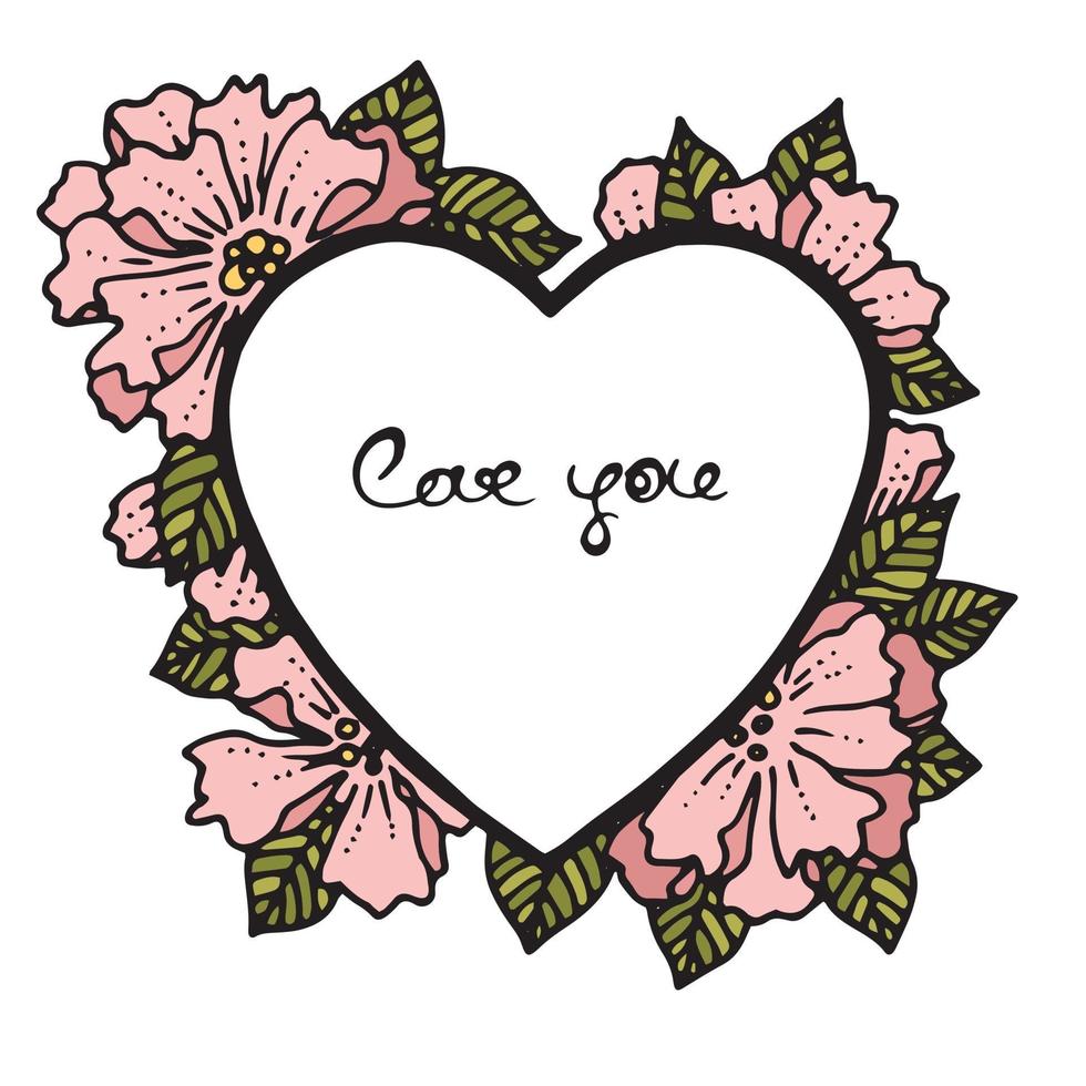 Blumen- und Herzdesign mit ich liebe dich Titel zum Valentinstag vektor