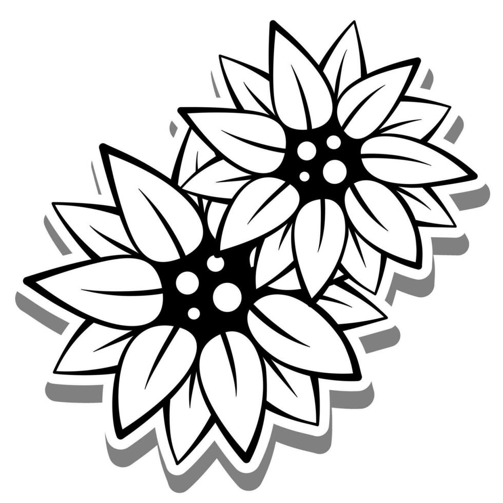 två mini blommor på vit silhuett och grå skugga. digital eller tryckbar klistermärke. vektor illustration för dekorera logotyp, tatuering, kort eller några design.