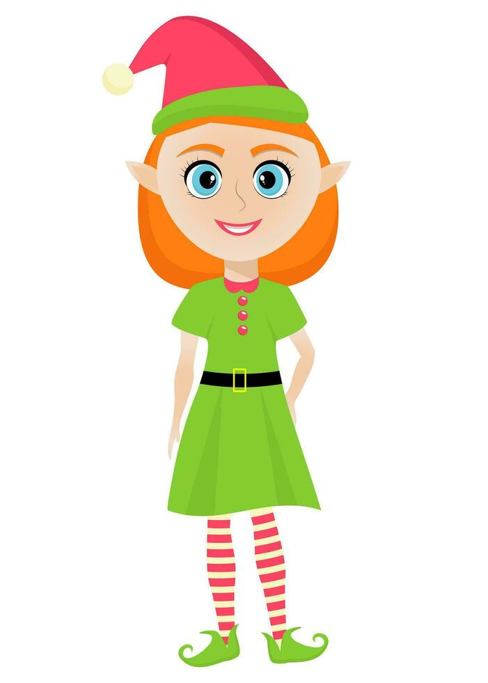 süß lächelnd Mädchen Weihnachten Elf. vektor