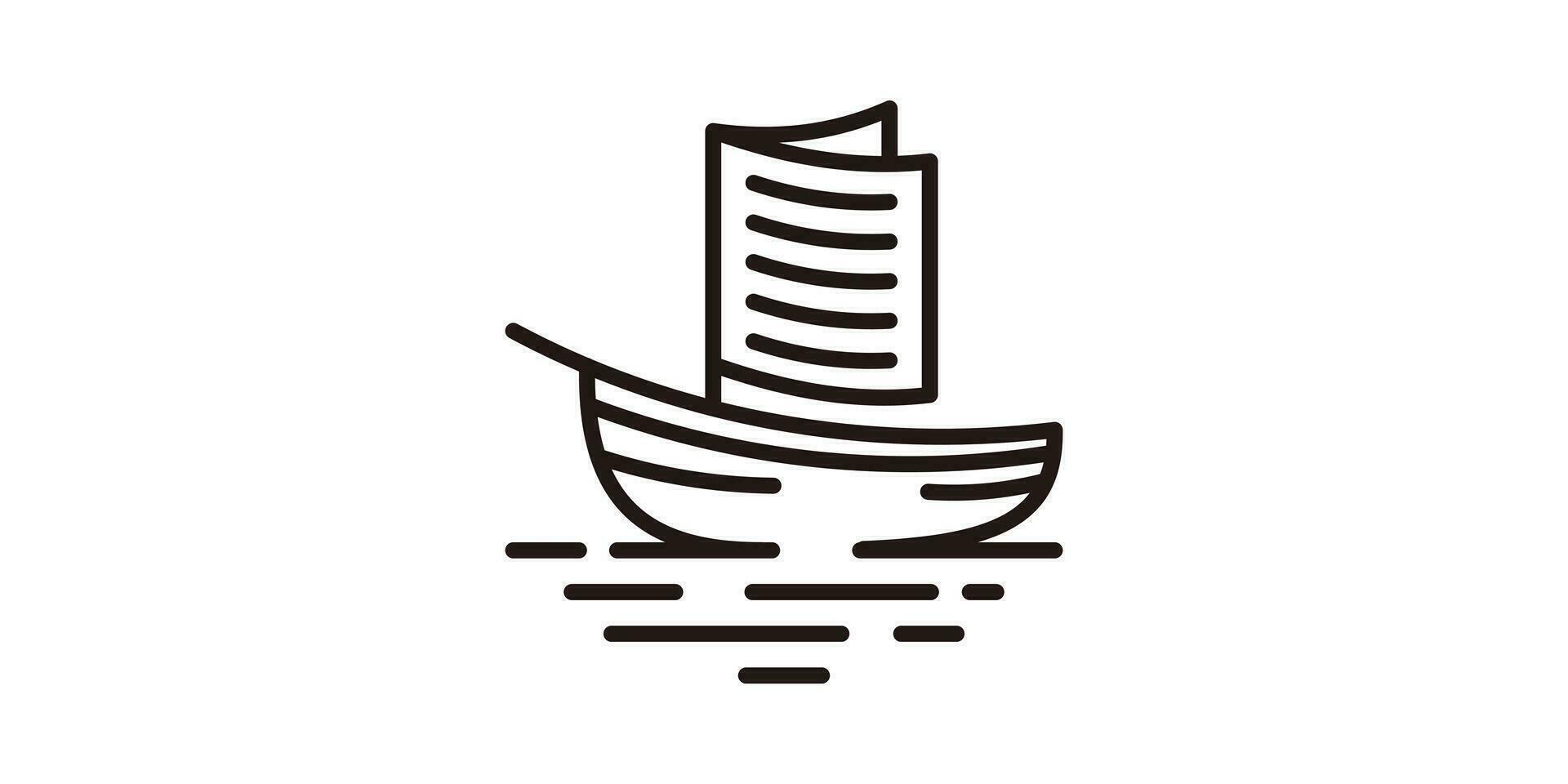 das Logo Design ist ein Kombination von ein Schiff gestalten und Papier gemacht im ein minimalistisch Linie Stil. vektor