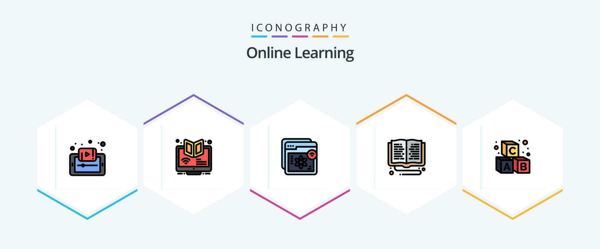online Lernen 25 gefüllte Linie Symbol Pack einschließlich online. Bildung. online. Lernen. E-Learning vektor