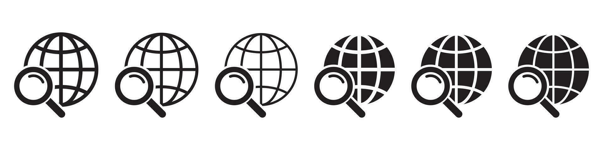Lupe und Globus Symbol, Suche zum ein Platz auf ein Karte oder auf das Globus Symbol. das Symbol von das Vergrößerung Glas und Planet Erde. vektor