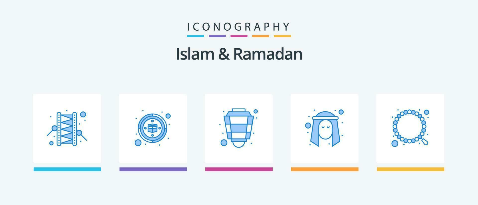 Islam und Ramadan Blau 5 Symbol Pack einschließlich Gebet. Arabisch. Laterne. Person. Mann. kreativ Symbole Design vektor